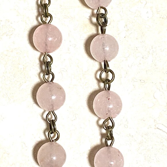 Natural Pink Rose Quartz Necklace, Bronze Round Mushroom+Genuine Gemstone Choker - Picture 9 of 14